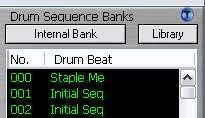 Drum Sequence The Drum Sequence section of the Drum Beat editor's screen shows Drum Beat linked to a current Preset with some parameters (Seq.