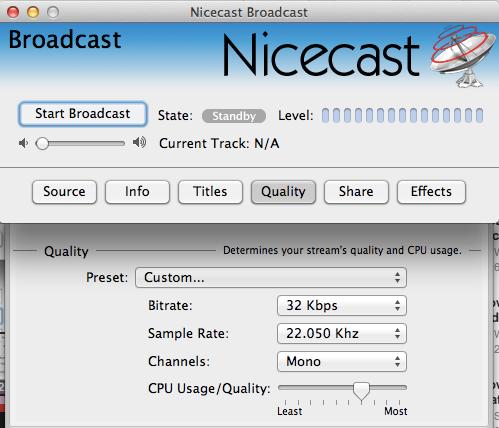 Nicecast Setup - Quality This step is very important because it determines the quality of your stream.