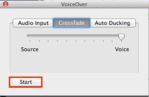 Nicecast Setup - VoiceOver - Crossfade Go to the Crossfade tab. Here you set the crossfade between the audio and your voice.