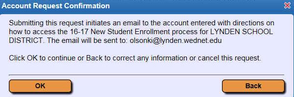 2. Enter information and Click here to Submit Online Enrollment Account Request to generate an e-mail with