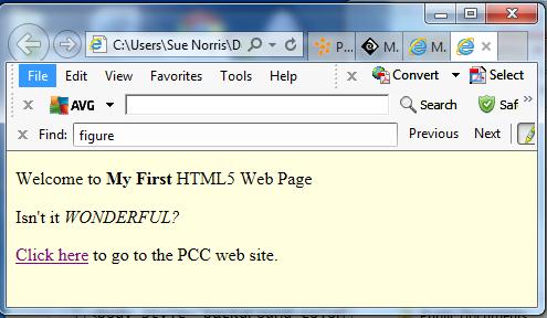 View Your Web Page Go to Your Windows or Mac Documents folder and Double-Click the Example1.htm ICON/file.