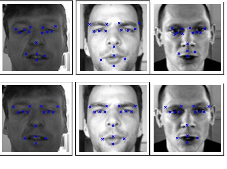 Fig 3 : Comparing both models on three test cases with unusual facial gestures clearly depicts how well a CNN(below) performs over Simple NN (specially around eyes and mouth).