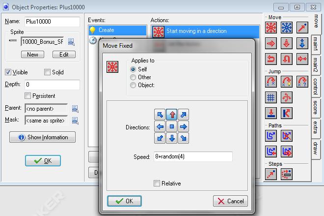 Next we modify the Plus10000 object. Select the 10000_Bonus_SPR as its sprite Click on Add Event and select Create.