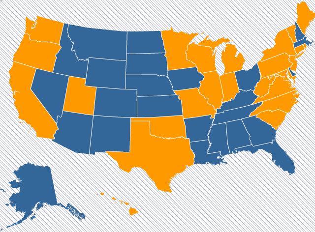 States highlighted in orange have some