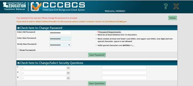 Updating Temporary Password to New Password After entering your username and the temporary password on the CC-CBC login page for the first time, the system will automatically direct you to a page to