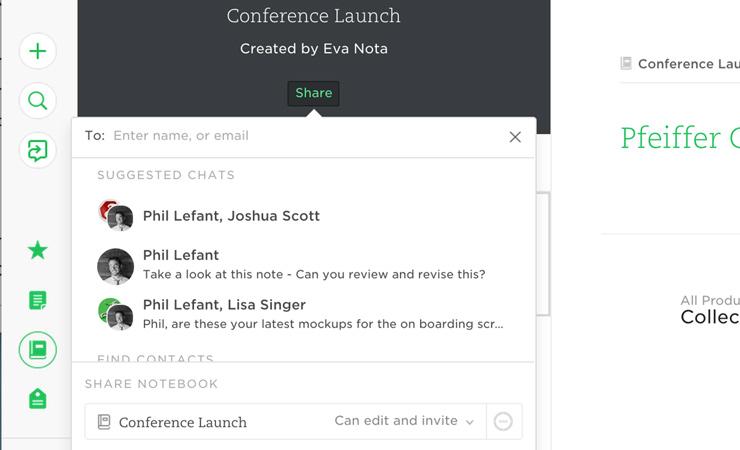 Share notebooks Evernote lets you quickly and easily share any of your notebooks with other people, if you choose. Share a notebook and allow others to view and collaborate on work.