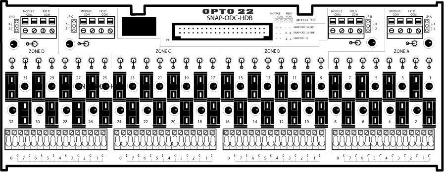 CHAPTER 2: SNAP HIGH-DENSITY DIGITAL MODULE USER S GUIDE Setting the SNAP-ODC-HDB Jumpers Set the LED jumpers for the SNAP-ODC-HDB breakout rack to the Z position when using either the