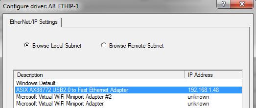 The assign IP address is actual address of the Ethernet port of the PC: Select designated