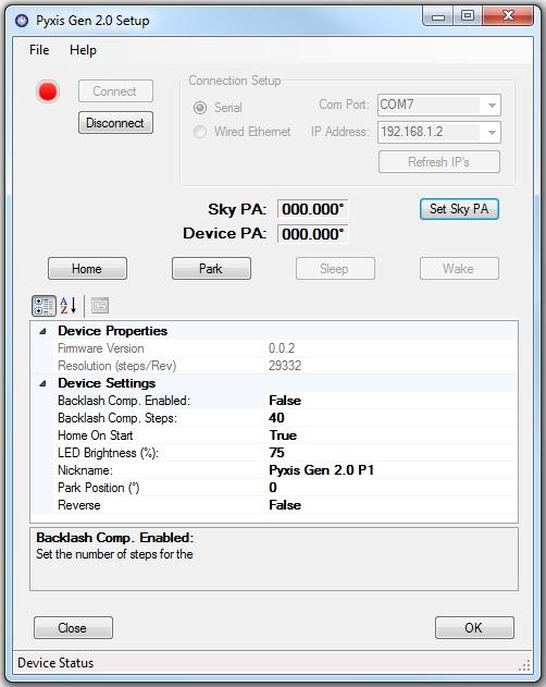 Pyxis Control Program Settings - To access the settings form in the Pyxis Control program, click Tools on the main menu bar and select Settings.