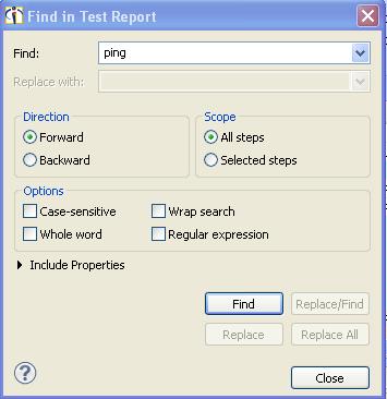 Report dialog lets you specify the text you are looking for.