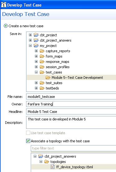 1. Save in - Navigate to the project and folder to create the test case in.