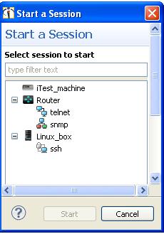 Using the session profile settings that are defined for the device, itest launches a session on the