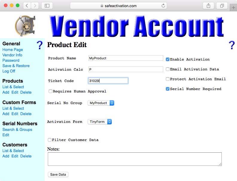 Define Activation Page for Protected Product Select the appropriate Serial Number Group and TinyForm as the Activation form to be used. Set the Enable Activation and Serial Number Required checkboxes.