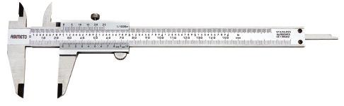 MICROMETERS FULLY CALIBRATED Vernier Calipers - Plain Style Can measure OD, ID, depth, and steps Stainless Steel The upper and lower scales on the slider are angled to reduce parallax error Upper