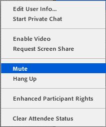 Muting and Unmuting an Attendee The meeting host can mute and/or unmute attendees from the Adobe Connect user interface.