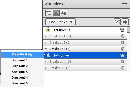 Bringing Attendees into the Main Meeting The Host can bring attendee(s) back into the Main Meeting at any time during the breakout session(s).