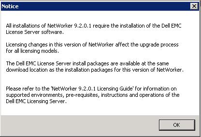 Updating NetWorker for Windows Figure 50 Wizard Options page 9. Click Next. Review the licensing notice that appears, and then click OK. The following figure shows the licensing notice.