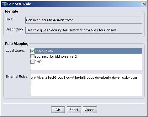 Post Update Tasks Figure 67 Configuring the External Roles attribute Example: Configure the External Roles attribute for AD authentication To add an AD group that is named NetWorker to the Console