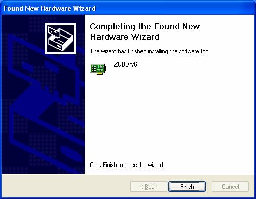 7. Click Finish on the final page of the Wizard to complete driver installation.
