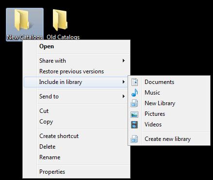 The second way to create a library is to right-click some existing folder which we want to have in our library, and then select the "Include in library" option, and then