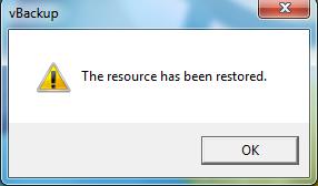 Note that resource backup or restore can only be run when VWASService is closed.