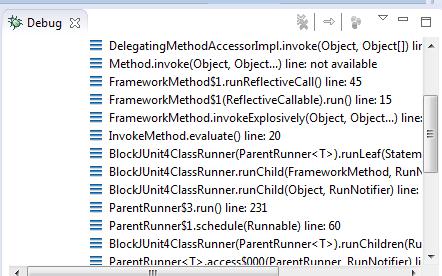 ECLIPSE DEBUGGING Stack Trace Shows what methods have been called to get you to current point where program is
