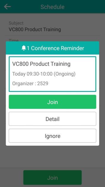 Video Conference Platform - Select Ignore, and press to remove the reminder from the screen and stop all future reminders for this schedule.