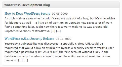 WordPress Development Blog This feature shows you the