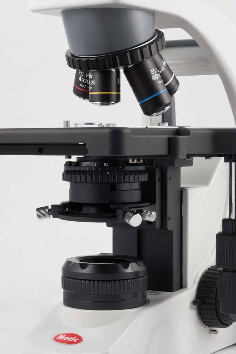 Condenser To ensure the best possible illumination quality, the BA310E has a built-in full Koehler setup with a Field diaphragm for handling of delicate sample structures.