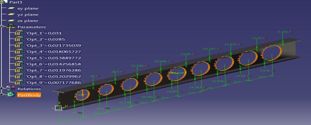 023 kg (Figure 11). Fig. 11. Stress analysis of Optimization-1 for final geometry [source: own study] 2.2. Optimization-2: I Profile Cantilever Beam with Circular Holes In