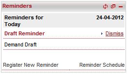 6. Reminders The reminders widget enables business user to view registered reminders that are due on the current date.