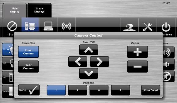 touch screen panel. The camera remote allows the presenter to walk freely and select the cameras without going to the touch panel.
