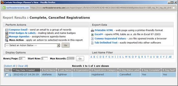 From the list of cancelled registrations, select an individual to issue a