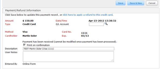 credit card payment. b.