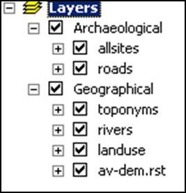 Working with layers Layers can be turned on or off using the tick box next to the filename in the table of contents.