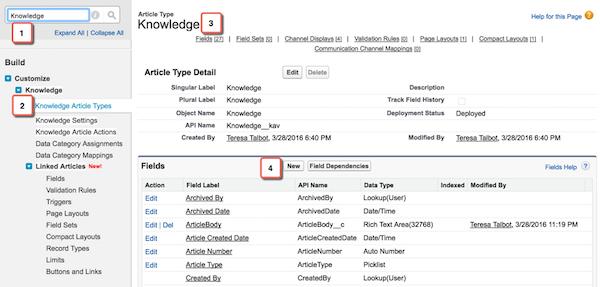 Develop with Salesforce Knowledge Edit the Default Article 5. Select Text Area (Rich). 6.