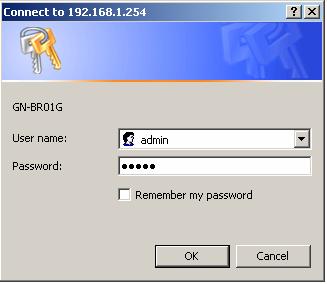 Step 4 When prompted by the dialog box for username and password, key in the default user name: admin and the default password: admin Press OK. Figure 4-2 The username/password is admin/admin.