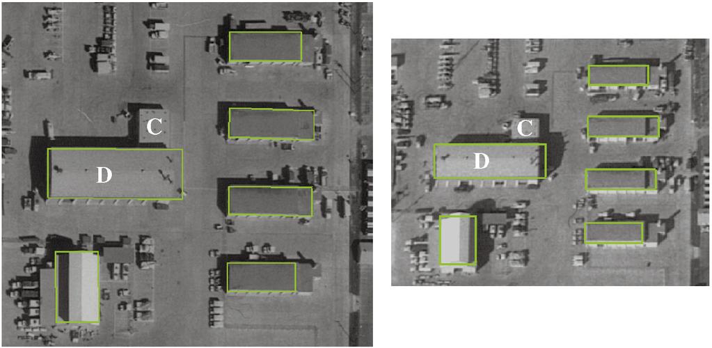 NORONHA AND NEVATIA: DETECTION AND MODELING OF BUILDINGS FROM MULTIPLE AERIAL IMAGES 515 Fig. 18. Complex buildings in a relatively uncluttered background. Left view is 500x460 pixels, GSD of 0.