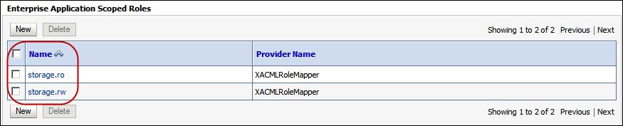 Figure 34 Enterprise Application Scoped Roles Name Table Adding Users You must first create a user before you can to assign a role to the user. Add a Read-Only User 1.