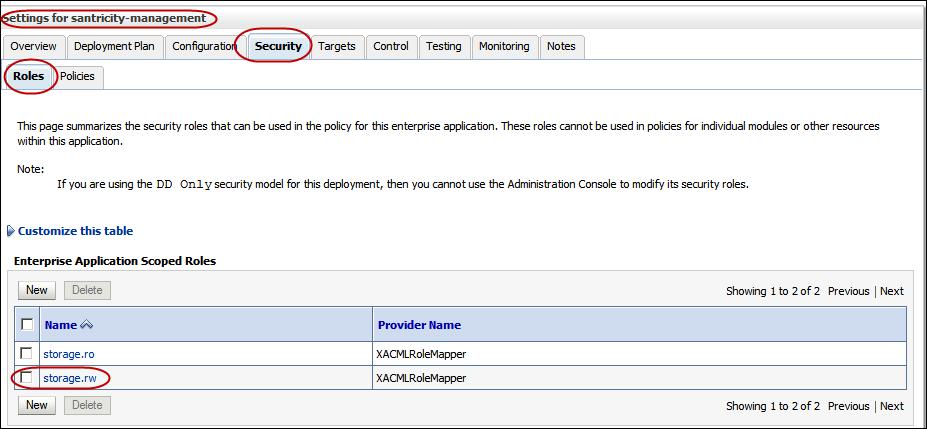 Add the Read/Write User Condition 1. In the Domain Structure panel of the WebLogic Server Administration Console, click Deployments. 2. In the Deployments table, click the application.