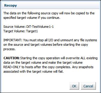 4. The Recopy dialog box appears. Figure 149 Recopy Dialog Box 5. Click OK. Stopping Volume Copy 1. In the All Storage Arrays panel, select the storage array. 2.