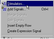 Figure 34 9. Click the Stimulators option in the pop-up menu. Figure 35 10. The Stimulators window will pop up with the Signals tab active.