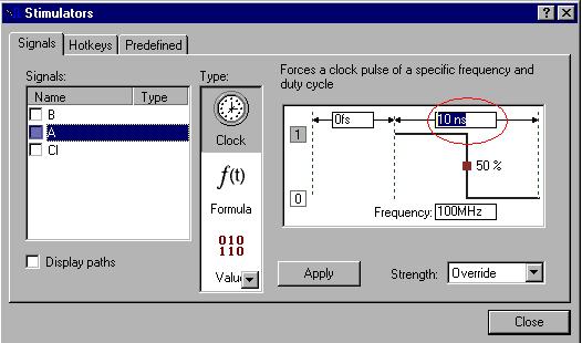 Figure 37 12. Select clocks with periods of 20 ns, and 40 ns for the other inputs. 13. When you are finished applying your stimulators, click the Close button.