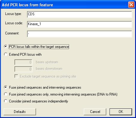 22 The Kodon quickguide 3.3.11 Select File > Define locus prefix, enter Kinase and press <OK>. Next, we are going to add a PCR locus for the selected features. 3.3.12 Select the menu item Locus > Add or press the button.