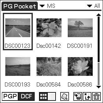 Chapter 1 4 If you want to view DCF image files taken by digital still cameras or etc., tap DCF. If you want to view image files converted by the PictureGear Pocket application or the PictureGear 4.
