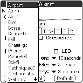 Imported sound data are automatically registered in the alarm sounds list in addition to the default sounds.