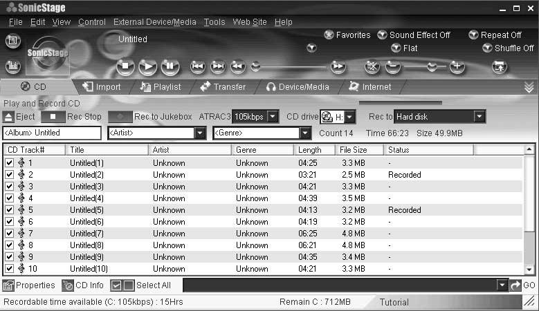 CD tab (Rec to Jukebox) button Bit Rate drop-down list Chapter 1 Audio Player (Rec Stop) button 3 Select the recording bit rate. From the drop-down list, select the bit rate for recording.