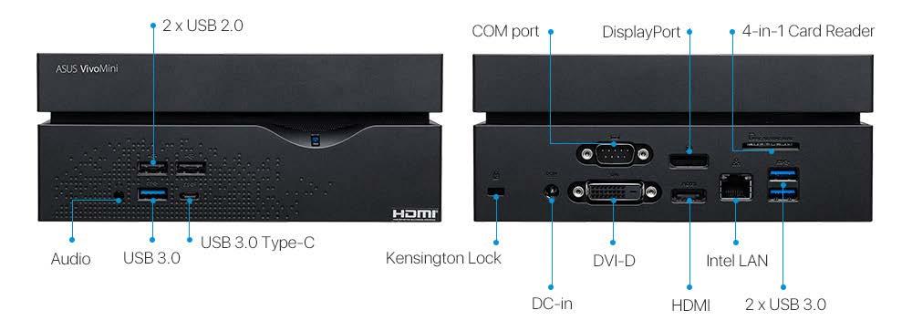 Connectivity Easily connect to a wide variety of devices The VivoMini VC66 features four easily accessible front-mounted USB ports, including one reversible USB 3.0 Type-C port.