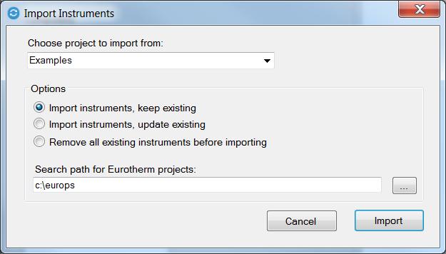 Configuring Importing Instruments To import Instrument to the system: 1. Click the Import Instruments button. 2. The Import Instruments dialog is displayed: 3.