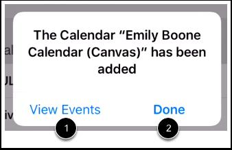 Tap the Subscribe button. View Feed Confirmation To view your calendar, tap the View Events button [1].